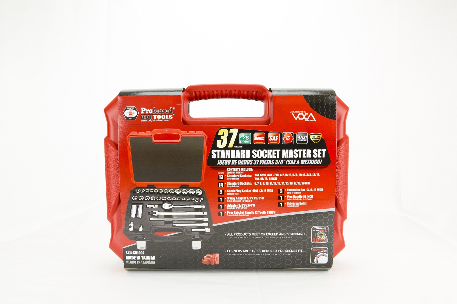 PROFERRED SOCKET MASTER SET 3/8'' DRIVE 37 PIECE SAE & METRIC